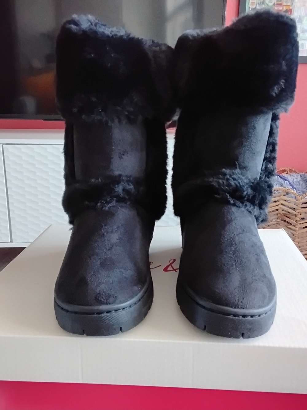 Style & Co. Black Faux Fur Winter Slippers Boots for Women